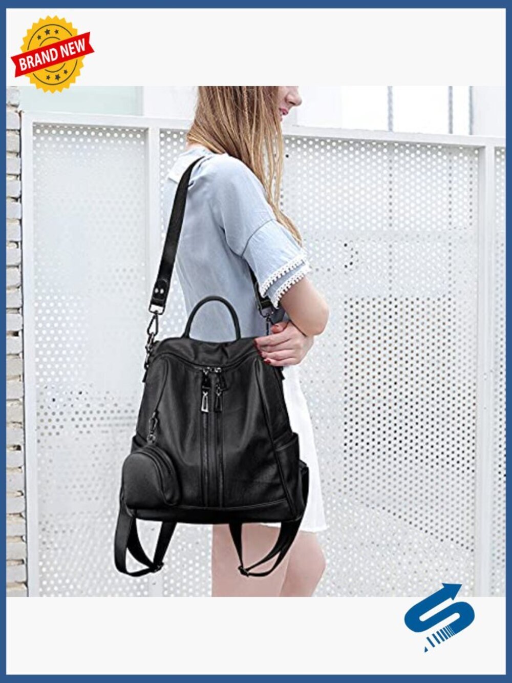 Vegan Leather Convertible Backpack Purse Ladies Rucksack Shoulder Bag - Picture 3 of 7